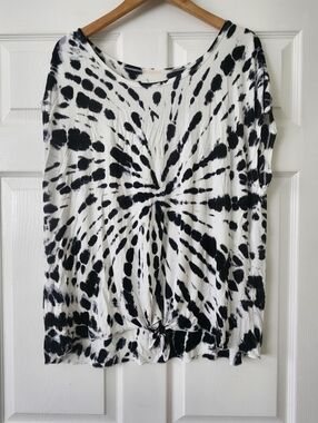 Nanette Lepore Black & White Tie-Dye Knot Front Top - Women's 2X